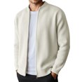 thumbnail image 1 of Mens Zip Up Sweater Jacket Light Slim Fit Knit Stand Collar Ribbed Jackets Color Beige Size XXL, 1 of 4