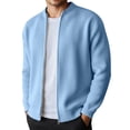 thumbnail image 1 of Mens Zip Up Sweater Jacket Light Slim Fit Knit Stand Collar Ribbed Jackets Color Light Blue Size XL, 1 of 4