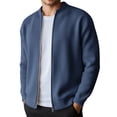 thumbnail image 1 of Mens Zip Up Sweater Jacket Light Slim Fit Knit Stand Collar Ribbed Jackets Color Navy Size XXL, 1 of 3