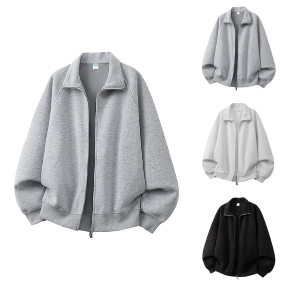 Mens Zip Up Sweatshirt 2026 Fall Winter Long Sleeve Plain Full Zipper Oversized Jacket Cardigan Outerwear