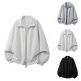 thumbnail image 1 of Mens Zip Up Sweatshirt 2026 Fall Winter Long Sleeve Plain Full Zipper Oversized Jacket Cardigan Outerwear, 1 of 4