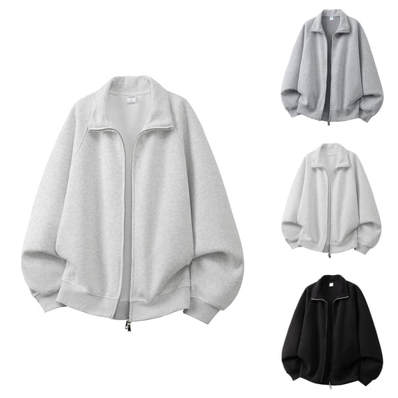 Mens Zip Up Sweatshirt 2026 Fall Winter Long Sleeve Plain Full Zipper Oversized Jacket Cardigan Outerwear
