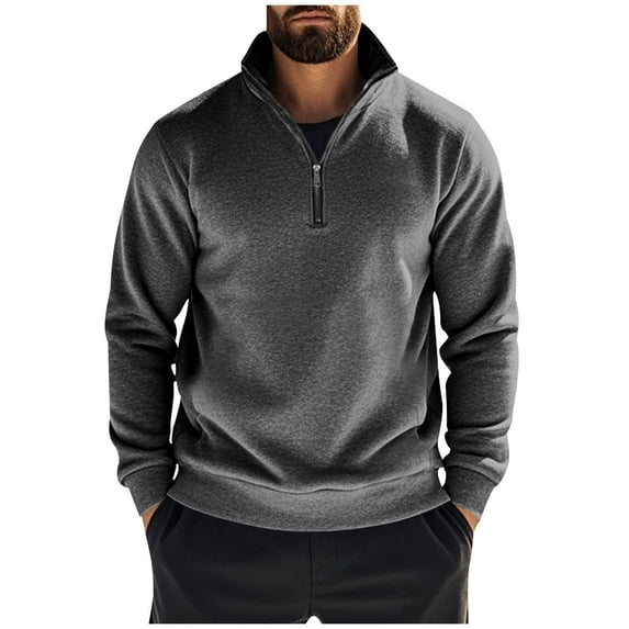 Mens Zip Up Sweatshirt, Long Sleeve Pullover for Men Fall Big and Tall Casual Loose Fit Solid Color V Neck Sweatshirts S-3XL