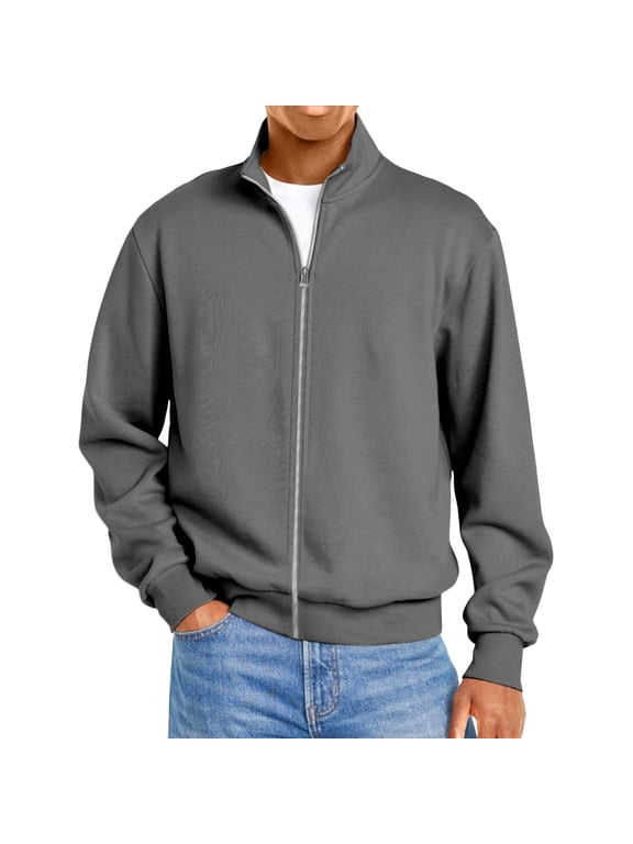 Mens Zip Up Sweatshirt Mock Neck Track Jacket Lightweight Fleece Full Zip No Hood Athletic Casual Long Sleeve Pocket