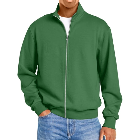 Mens Zip Up Sweatshirt Mock Neck Track Jacket Lightweight Fleece Full Zip No Hood Athletic Casual Long Sleeve Pocket