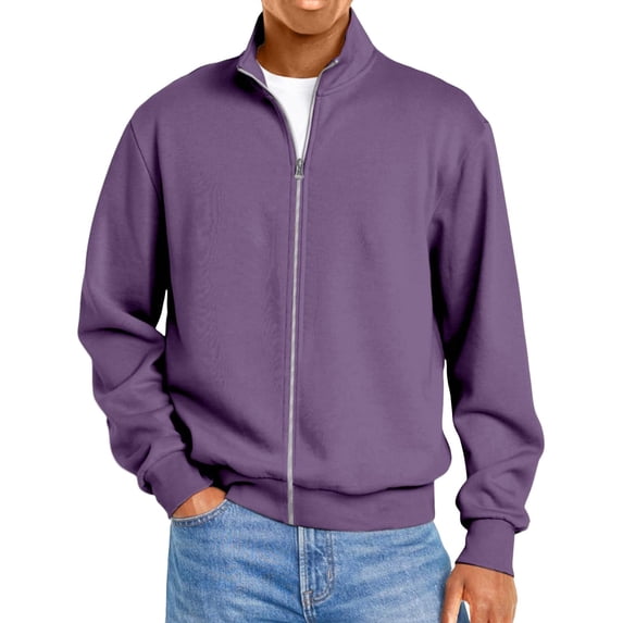 Mens Zip Up Sweatshirt Mock Neck Track Jacket Lightweight Fleece Full Zip No Hood Athletic Casual Long Sleeve Pocket