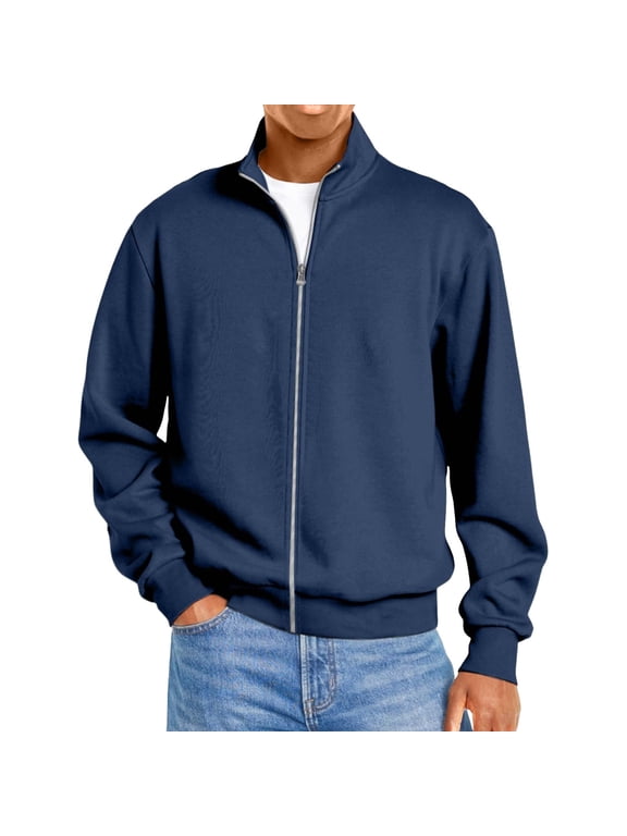 Mens Zip Up Sweatshirt Mock Neck Track Jacket Lightweight Full Zip No Hood Athletic Casual Long Sleeve Pocket