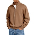 thumbnail image 1 of Mens Zip Up Sweatshirt No Hood Mock Neck Sweatshirts Men's Fleece Jackets Full Zip Lightweight Jacket Seam Pocket Brown L, 1 of 8