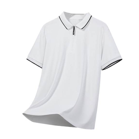 Mens Zip Up T-Shirts, Short Sleeve Shirts for Men Summer Casual Vintage Solid Color Lapel V Neck T Shirt Tops M-4XL