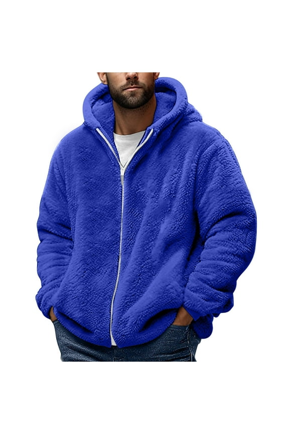 Mens Zipped Fleece Jacket,Plush Sherpa Thermal Jackets Teddy Fleece Hoodie Fall Winter Coat Windbreak Sweatshirt Warm Sports Cardigan Plush Casual Hooded Jacket Plus Size