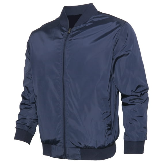 Mens Zipper Bomber Jacket Solid Color Lightweight Casual Regular Fit Navy L
