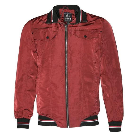 Mens Zipper Casual Jacket Zip Up Front Side Button Pockets Slim Fit Brick S
