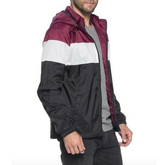 Mens Zipper Hoodie Jacket Zip Up Front Side Pockets RainCoat Black M