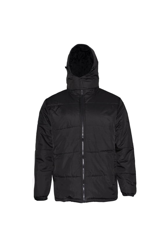 Mens Zipper Puffer Jacket Removable Hoodie Side Pockets Regular Fit Black M