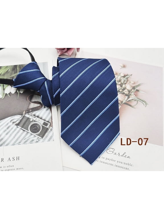 Mens Zipper Tie Business Wedding Solid Checks Striped Microfiber Necktie