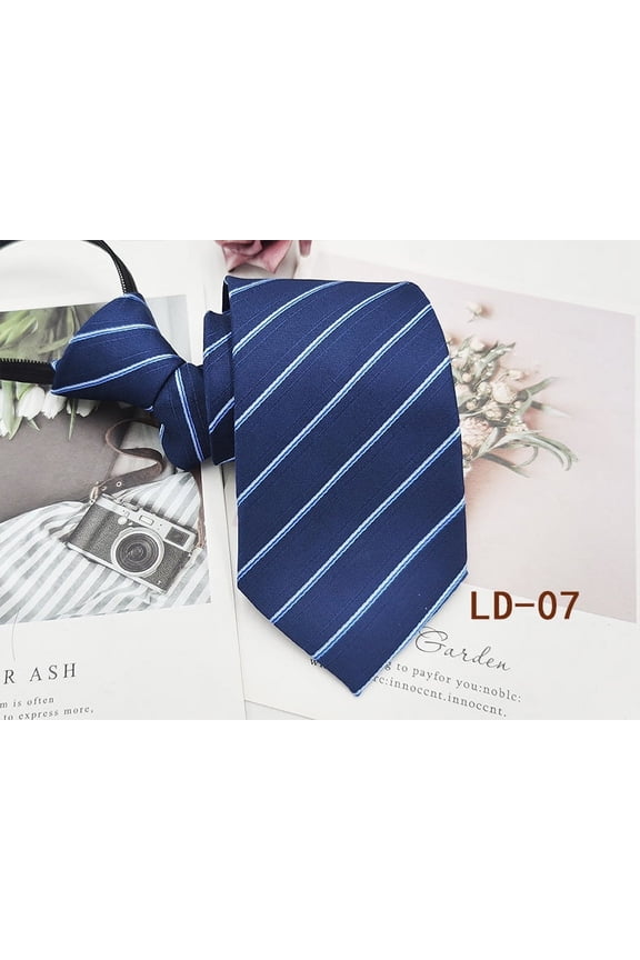 Mens Zipper Tie Business Wedding Solid Checks Striped Microfiber Necktie
