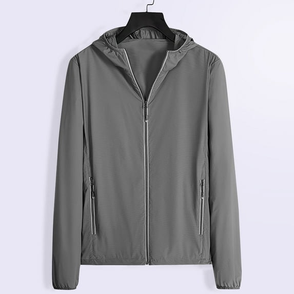 Mens Zipper-Up Hoodies with Pockets Big & Tall M-4X Plus Size Lightweight Sun-Protection Long Sleeve Casual Solid Outdoor Hiking Hoodie Coats