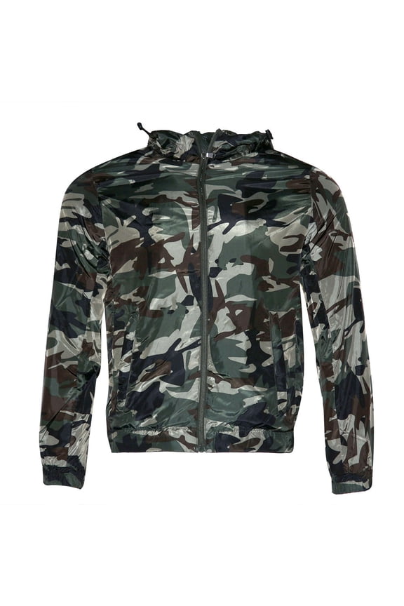 Mens Zipper Windbreaker Jacket Polyester Side Pockets Hoodie Mesh Green L