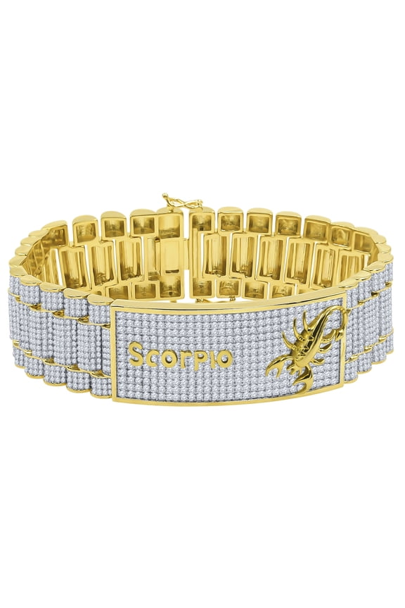 Mens Zodiac Sign Astrology Horoscope Scorpio 14K Gold Finish Simulated Diamond Bracelet 8.5''