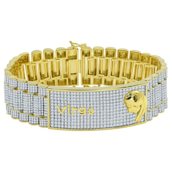 Mens Zodiac Sign Astrology Horoscope Virgo Maiden 14K Gold Finish Simulated Diamond Bracelet 8.5''