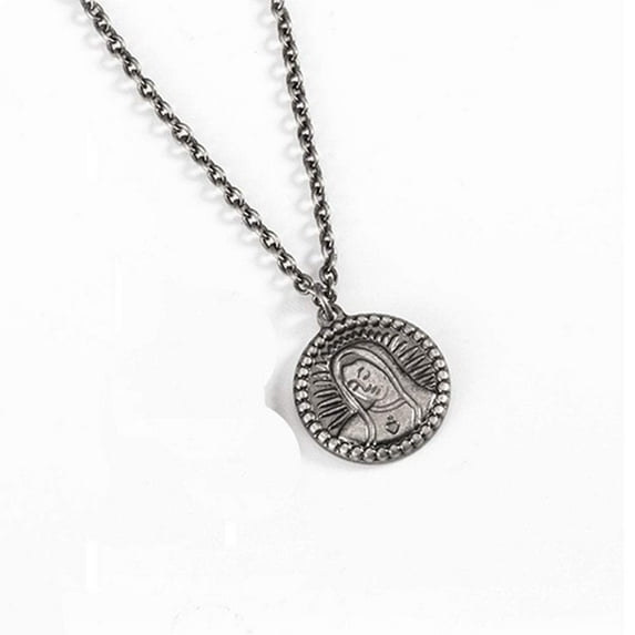 Mens aged Madonna Necklace / Madonna Pendant Necklace / Mens Jewelry / Mens Fashion Jewelry / Stainless Steel Necklace / religious necklace