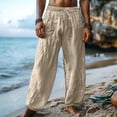thumbnail image 1 of Mens and Big Men's Mens Pants Casual Loose Baggy Pocket Pants Solid Color Imitation Cotton And Linen Wide Leg With Belt Pants Men's Trousers, 1 of 6