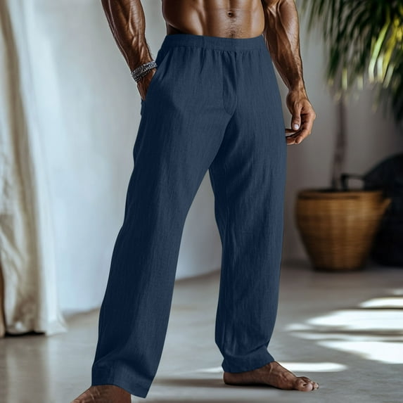 Mens and Big Men's Mens Pants Casual Loose Baggy Pocket Pants Solid Color Imitation Cotton And Linen Wide Leg With Pocket Pants Men's Trousers