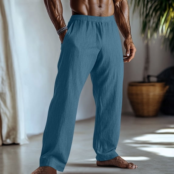 Mens and Big Men's Mens Pants Casual Loose Baggy Pocket Pants Solid Color Imitation Cotton And Linen Wide Leg With Pocket Pants Men's Trousers