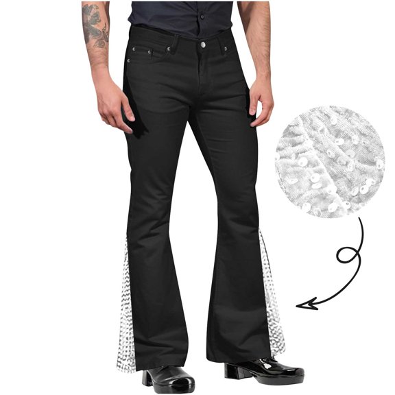 Mens and Big Men's Mens Pants Dancing Party Fashionable Personality Sequin Solid Color Pocket Casual Cool Flare Pants With Stretch