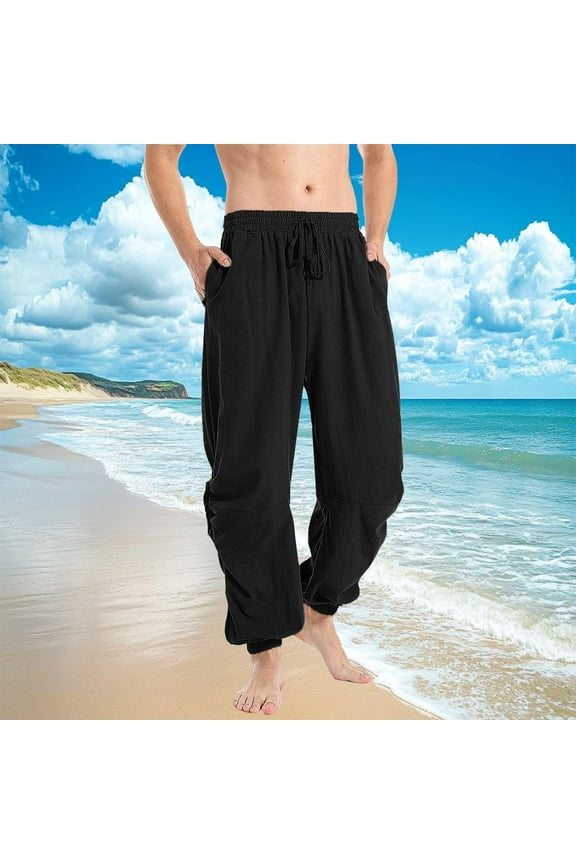 Mens and Big Men's Mens Pants Elastic Waist Breathable Comfortable Soft Beach Casual Trousers Full Length Pants With Stretch Men's Trousers