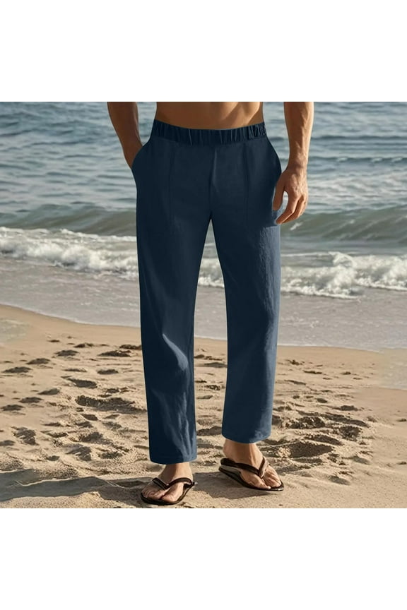 Mens and Big Men's Mens Pants Elastic Waist Breathable Comfortable Soft Beach Casual Trousers Full Length Pants With Stretch Men's Trousers