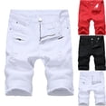 thumbnail image 1 of Mens and Big and Denim Shorts Ripped Trunks Stretchy Washed Jeans Trunks Cut-Off Classic Fit Biker Jeans Trunks White Summer Denim Cargo Shorts, 1 of 7