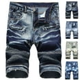 thumbnail image 1 of Mens and Big and Jean Shorts Ripped Trunks Stretchy Washed Jeans Trunks Cut-Off Classic Fit Biker Jeans Trunks Dark Blue Summer Denim Cargo Shorts, 1 of 8