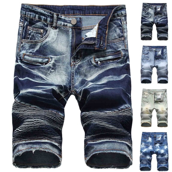 Mens and Big and Jean Shorts Ripped Trunks Stretchy Washed Jeans Trunks Cut-Off Classic Fit Biker Jeans Trunks Dark Blue Summer Denim Cargo Shorts