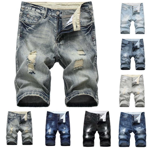 Mens and Big and Jean Shorts Ripped Trunks Stretchy Washed Jeans Trunks Cut-Off Classic Fit Biker Jeans Trunks Summer Denim Cargo Shorts Yellow