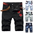 thumbnail image 1 of Mens and Big and Jean Shorts Zipper Elastic Slim Casual Shorts Play Wrap Ripped Mid-length Pants Summer Denim Cargo Shorts Dark Blue, 1 of 4