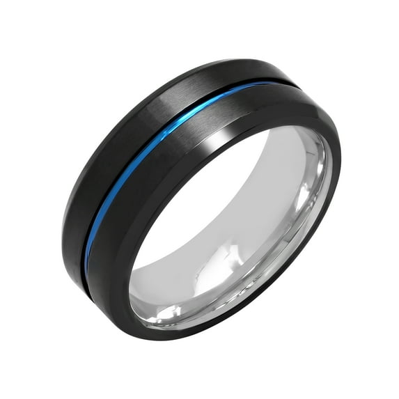 Mens black and Blue IP Stainless Steel wedding ring band