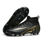 Mens high-top soccer cleats turf football shoes big kid Boys Girls lightweight youth professional indoor outdoor AG black