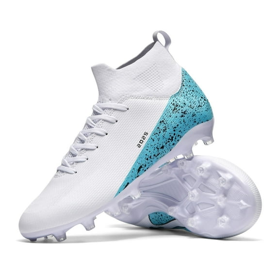 Mens high-top soccer cleats turf football shoes big kid Boys Girls lightweight youth professional indoor outdoor AG black