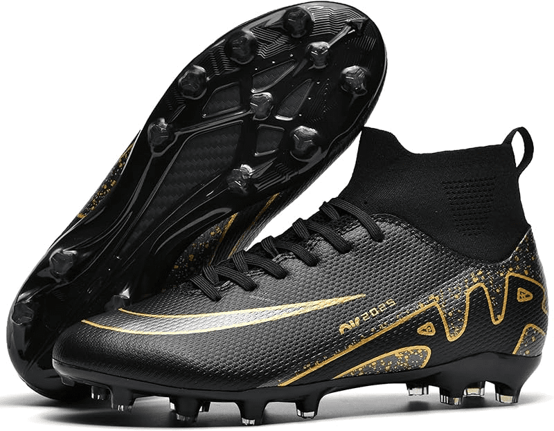 Mens high-top soccer cleats turf football shoes big lightweight youth professional indoor outdoor AG black
