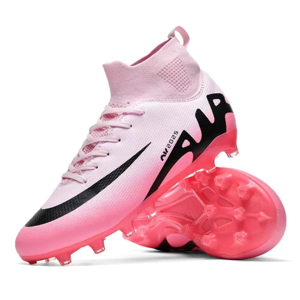 Mens high-top soccer cleats turf football shoes big kid Boys Girls lightweight youth professional indoor outdoor AG black