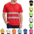 thumbnail image 1 of Mens high vis shirts Quick Dry Hi Vis Reflective Safety Short Sleeve Shirts Construction Work Shirts with Reflective Strips Red 4XL, 1 of 3