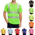 thumbnail image 1 of Mens high vis shirts Quick Dry Hi Vis Reflective Safety Short Sleeve T Shirts Construction Work Shirts with Reflective Strips Green L, 1 of 6