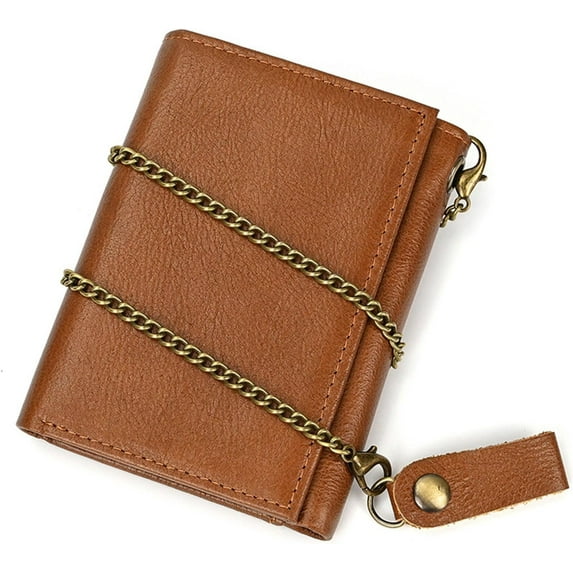 Mens leather wallet Chain small RFID Blocking trifold Wallet Slim Minimalist Western Wallet For Men with Credit Cards(brown)