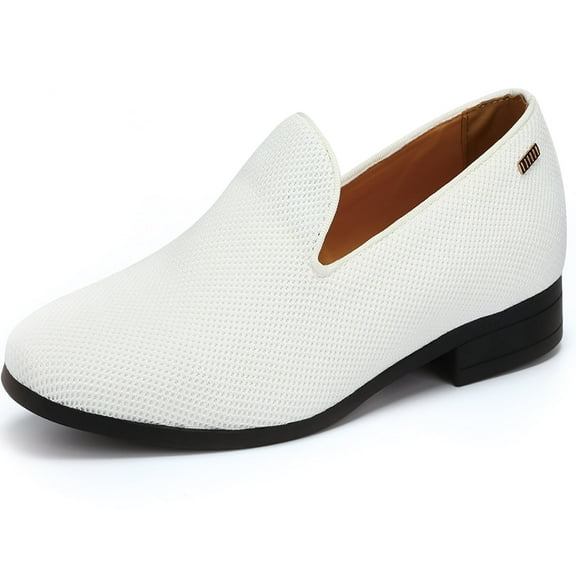 Mens loafers dress shoes Breathable Driving Shoes Classic Tuxedo knit walking Shoes White Size 9.5