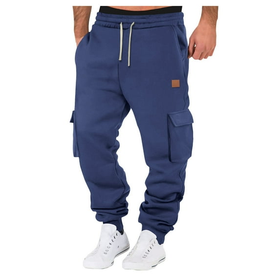 Mens&nbsp;Chinos Hip Hop Solid Color Track Cuff Pocket Bussiness Casual Pants for Men,Navy,L