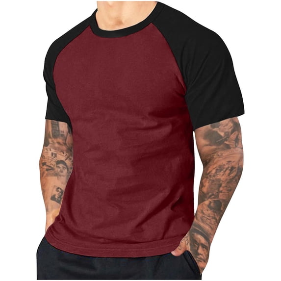Mens Color Block Reglan Short Sleeve Shirts Lightweight Outdoor Athletic Tshirts Casual Loose Fit Crewneck Tees for Gym