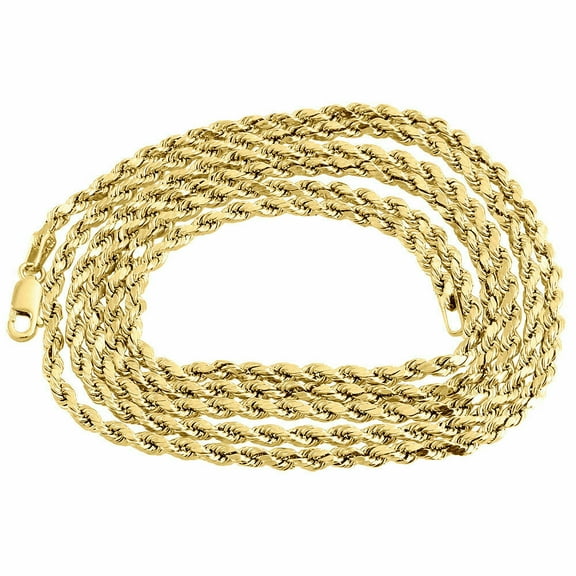 Mens or Ladies 10K Yellow Gold 2.5 MM D/C Hollow Rope Chain Necklace 16 Inch