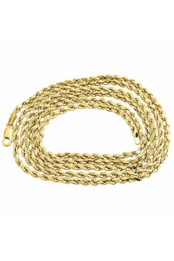 Mens or Ladies 10K Yellow Gold 2.5 MM D/C Hollow Rope Chain Necklace 26 Inch