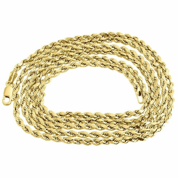 Mens or Ladies 10K Yellow Gold 2.5 MM D/C Hollow Rope Chain Necklace 30 Inch